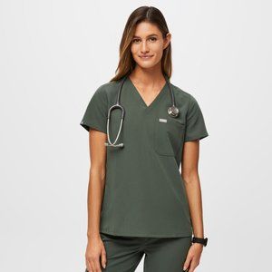 Figs Catarina One Pocket Scrub Top in Moss